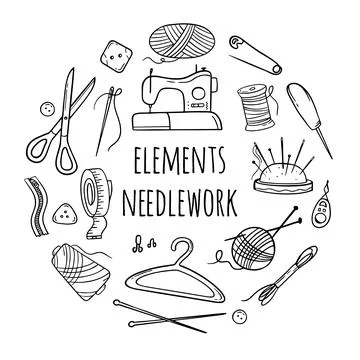 Needlework sewing knitting a large set of black and white elements in the for Illustrazione stock
