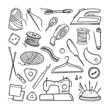 Needlework sewing knitting a set of Hand made elements Vector illustration on Stock Illustration