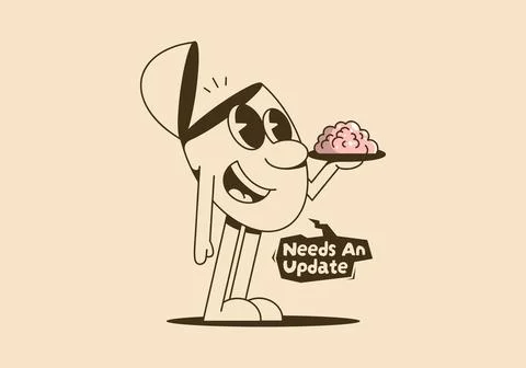 Needs an Update Funny Brain Food Cartoon Stock Illustration