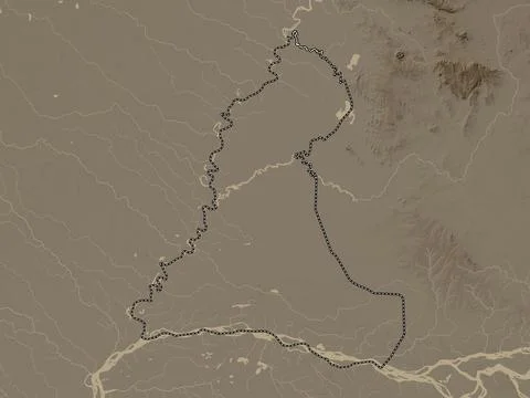Neembucu, Paraguay. Elevation map colored in sepia tones with lakes and river イラスト素材