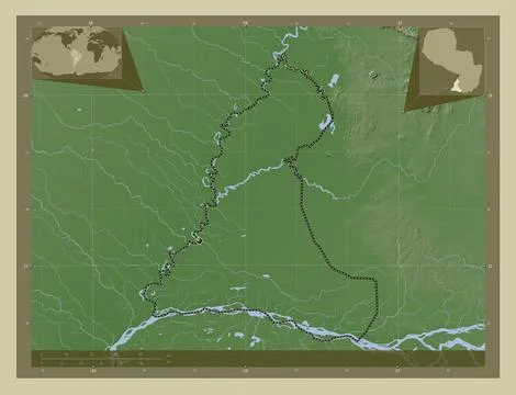 Neembucu, Paraguay. Elevation map colored in wiki style with lakes and rivers イラスト素材