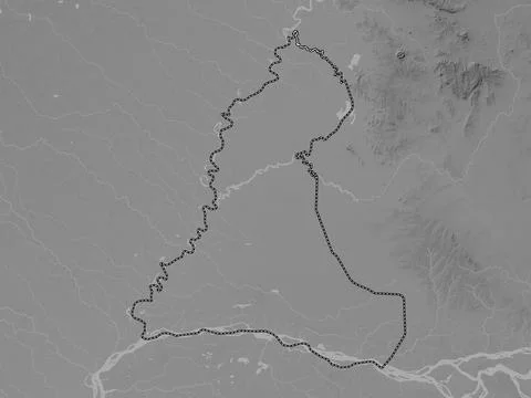 Neembucu, Paraguay. Grayscale elevation map with lakes and rivers Illustrazione stock