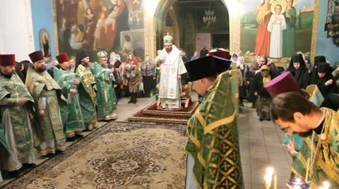Neftekamsk, RUSSIA - OCTOBER 23: Liturgy in a Russian Orthodox Church Stock Footage