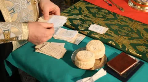 Neftekamsk, RUSSIA - OCTOBER 23: Liturgy in a Russian Orthodox Church Stock Footage