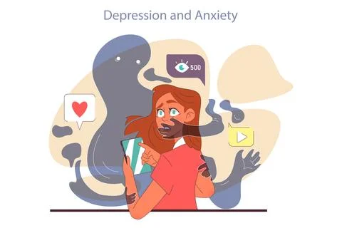 Negative aspect and bad impact of social media. Psychological effect Ilustración de archivo