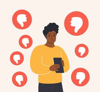 Negative bad comments, unpleasant messages and dislike to sad blogger in social Stock Illustration