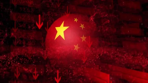Negative business data and china flag rotation Stock-Footage 322905027