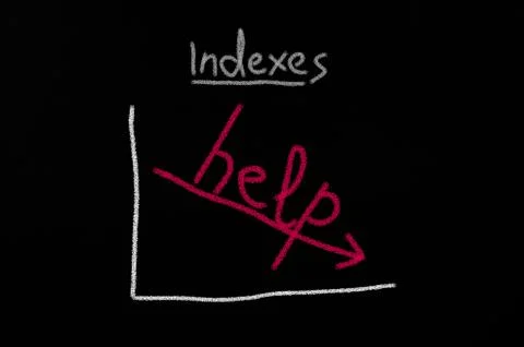 Negative chart on black chalkboard. Help inscription Stock Photos