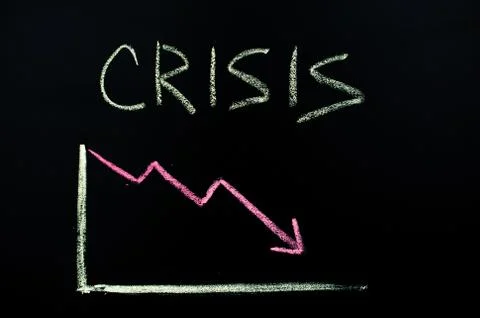 Negative chart in the red zone on the chalkboard. CRISIS inscription Stock Illustration