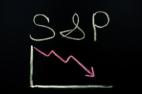 Negative chart in the red zone on the chalkboard. S&amp;P inscription Stock Illustration