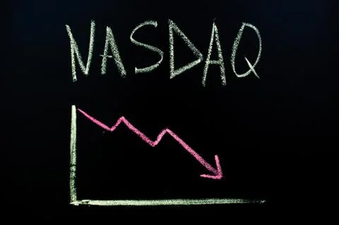 Negative chart in the red zone on the chalkboard. NASDAQ inscription Stock Illustration