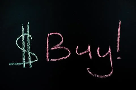Negative chart in the red zone on the chalkboard. BUY inscription Stock Illustration