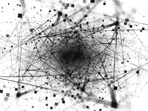 Negative connections in space with particles black and white background Stock Illustration