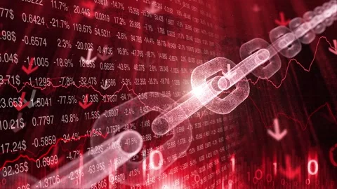 Negative cryptocurrency blockchain business network with arrows Stock Footage 337234130