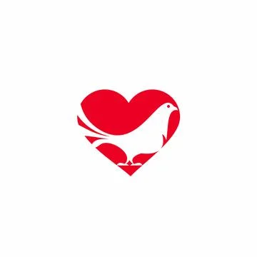 Negative dove inside red heart logo icon vector Stock Illustration