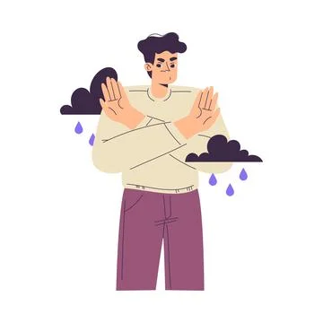 Negative Emotion with Man Character Deny or Reject Express Feeling Vector Stock Illustration