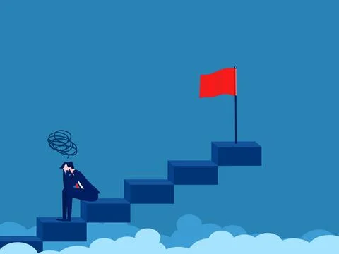 Negative emotions develop. Businessman giving up on the stairs to success goa 스톡 일러스트