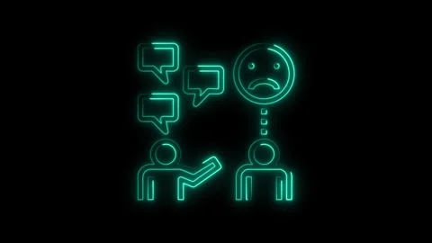Negative feedback loop neon animation illustration with discussion and sad .. Stock Footage 308460722