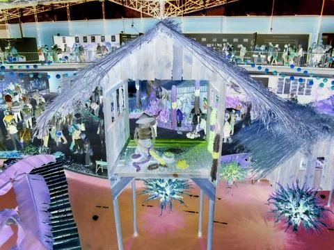 Negative image - Front view on Malay village house replica at Flora Exposition Stock Photos