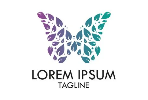 Negative Leaf Butterfly Logo Design	 Stock Illustration