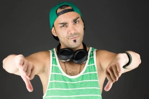 Negative model showing thumbs down Stock Photos