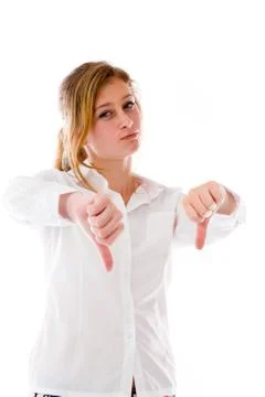 Negative model showing thumbs down Stock Photos