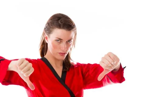 Negative model showing thumbs down Stock Photos