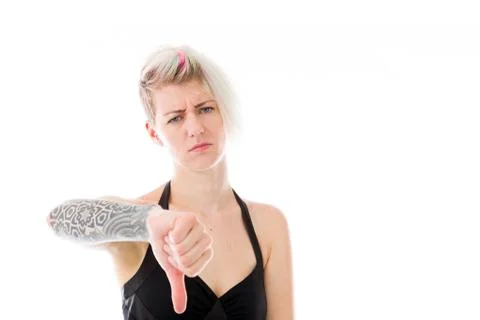 Negative model showing thumbs down Stock Photos