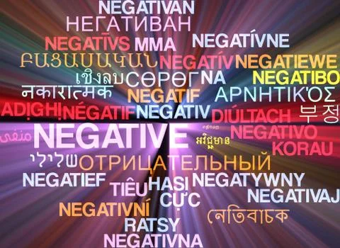 Negative multilanguage wordcloud background concept glowing Illustrazione stock