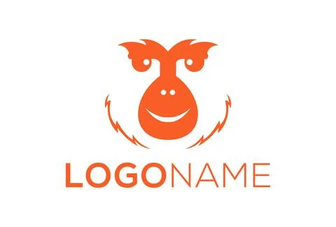 Negative Orange Monkey Head Logo Design	 Stock Illustration