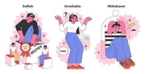 Negative Personality Traits set. Flat vector illustration. イラスト素材