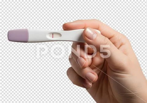 Negative pregnancy test held in hand, no pregnancy result visible PSD Template