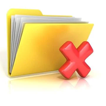 Negative, red check mark folder icon, 3D Negative, red check mark folder i... Foto stock