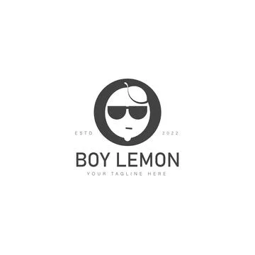 Negative space boy with lemon logo design icon illustration Stock Illustration