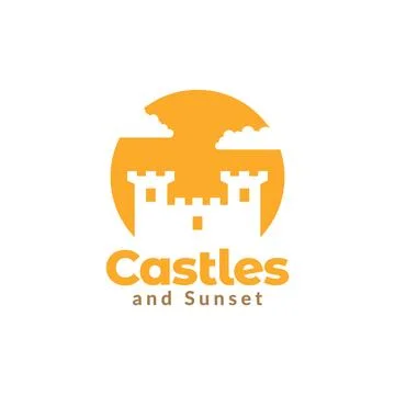 Negative space castle with sunset logo design vector graphic symbol icon si.. Stock Illustration