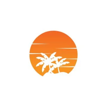 Negative space circle palm tree and orange sun logo design concept vector Stock Illustration
