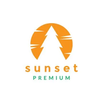 Negative space circle with pines tree logo design vector graphic symbol ico.. Illustrazione stock