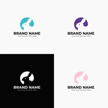 Negative space creative, simple, minimalistic rabbit logo design template. Cu Stock Illustration