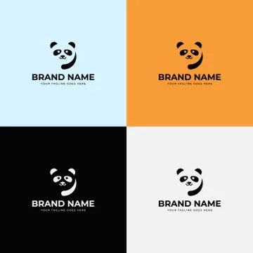 Negative space cute panda bear silhouette Logo design vector template. Stock Illustration