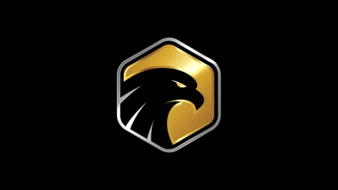 Negative space eagle head in a golden polygon shape. Eagle head logo animation Stock Footage 293500336