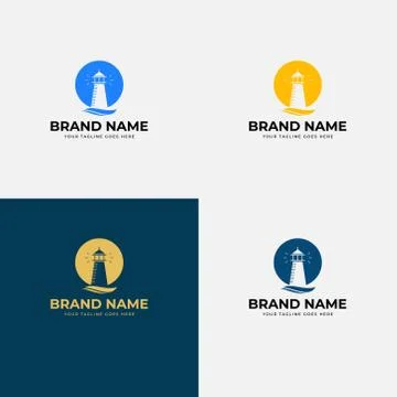 Negative space lighthouse, Beacon logo design template vector illustration. M Stock Illustration