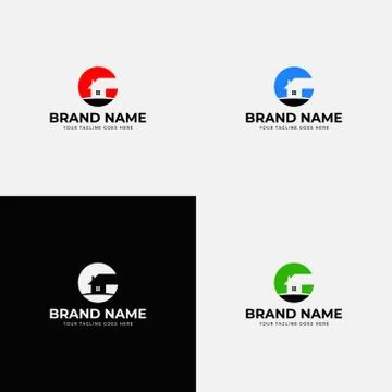 Negative space modern abstract real estate business logo design template vect Stock Illustration