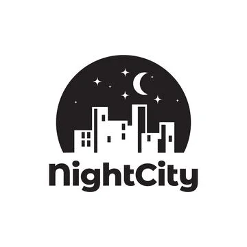 Negative space night city with moon logo design vector graphic symbol icon .. Ilustração Stock