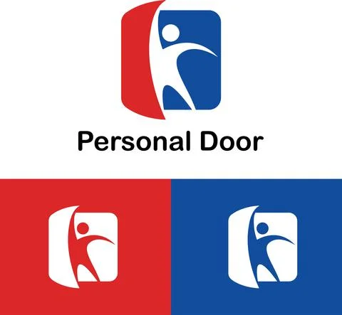 Negative space people open door, open wallet logo, happy people logo, success Stock Illustration