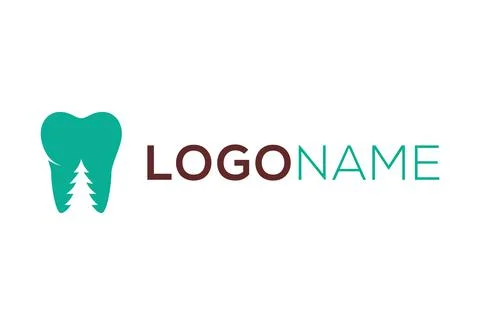 Negative Space Pine Green Tooth Dental Clinic White Logo Design	 Stock Illustration