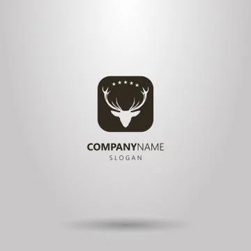 Negative space simple vector logo of a deer head under five stars Illustrazione stock