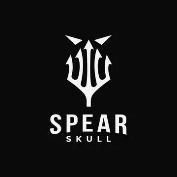 Negative space spear and skull logo icon vector template on black background Stock Illustration