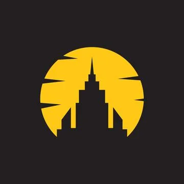 Negative space sunset with skyscraper logo design, vector graphic symbol ic.. Stock Illustration