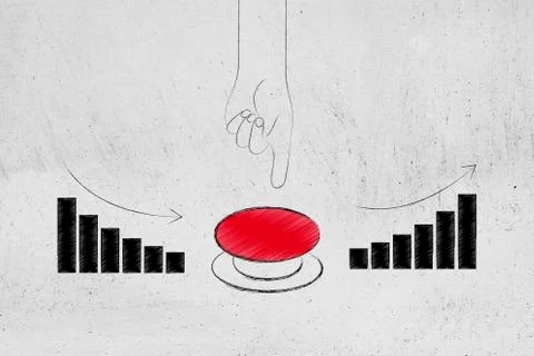 Negative stats next to hand about to push a button to turn them into posite g Stock Illustration