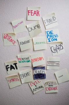 Negative stickynotes on a wall Stock Photos